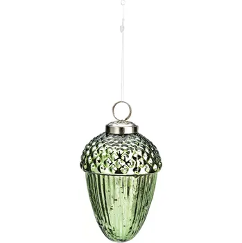 Vánoční dekorace Vánoční ozdoba na žalud 11 cm - zelená, sklo