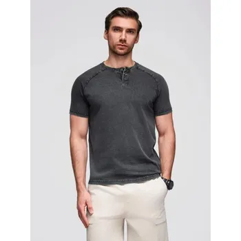 Pánské tričko Ombre Clothing Černé tričko se sepraným vzorem na knoflících V1 TSWT-0150