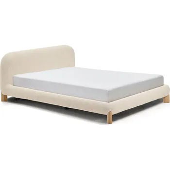 Postel Kave Home Béžová bouclé dvoulůžková postel Odina 160 x 200 cm s přírodní podnoží