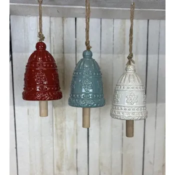 Obraz Keramický vánoční zvonek s vločkami Barva: Červená