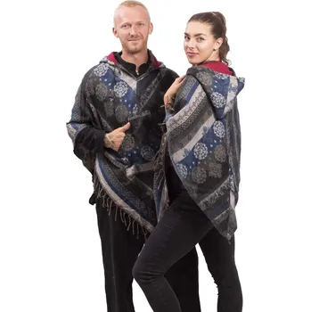 Dámské pončo Pončo se vzory PANKAJ šedo-modrá I.