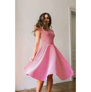 Dámské šaty Šaty Osudová Amabile s kr. rukávem, nižší gramáž, červenobílý proužek Velikost: XS