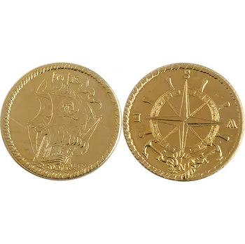 Mincovna Dukát Pirátský dublon z mosazi, mince Loď a Kompas (mosaz,26-27 mm)