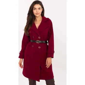Dvouřadý kabát s páskem model 71284 vínový