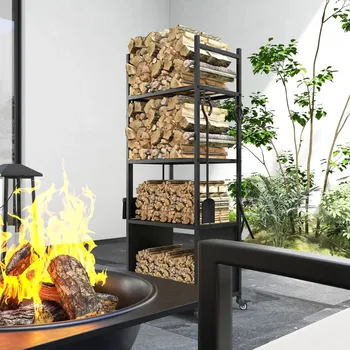 Outsunny Regál na palivové dřevo černá