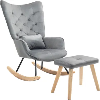 Křeslo Houpací křeslo s taburetem a bederním polštářkem | tmavě šedé