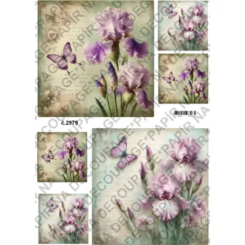 Umělecký papír Rýžový a soft papír na decoupage - Kosatec - KB2979 Materiál: Soft, Rozměr: A4