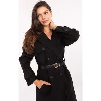 Dámský kabát Dvouřadý kabát s páskem model 71284 černý