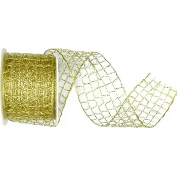 Stuha Stuha síťovaná CADILLAC GOLD zlatá venkovní 40mm x 2m (14,-Kč/m) (Stuha vánoční síťovaná, zlatá, venkovní, s drátkem v lemu)