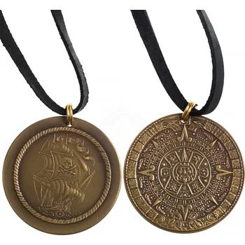 Mincovna Dukát Pirátský medailon Aztécký kalendář na koženém řemínku (Mosaz s patinou,31 mm)