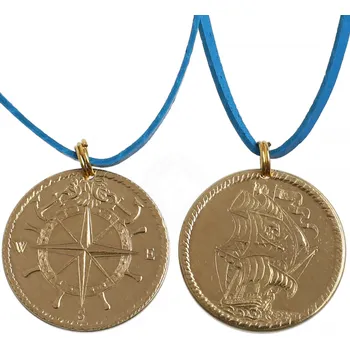Mincovna Dukát Pirátský talisman Cesta za pokladem, přívěsek na modré kůži (mosaz,26 mm)