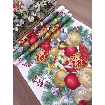 ubrus Běhoun vánoční - zlaté a červené ozdoby - 140 cm