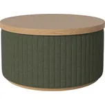 Bolia Tmavě zelený čalouněný taburet Rigato 66 cm s dubovým podnosem
