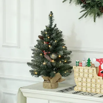 Vánoční stromek Umělý vánoční stromeček 60 cm s LED osvětlením | zeleno-bílý