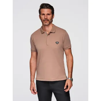 Pánská polokošile s výstřihem na zip - světle hnědá V3 OM-POSS-0148 - M