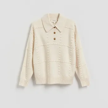 Dámský svetr Reserved - Svetr s příměsí vlny - krémová - 184HW-01X - 184HW-01X-XS