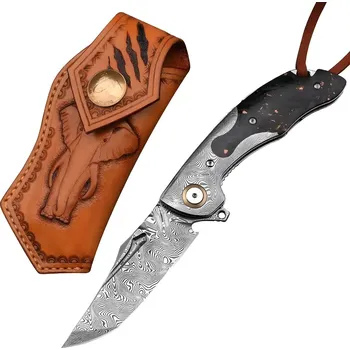 Kuchyňský nůž IZMAEL Damaškový lovecký skládací nůž HARAHU YO 29042 Černá 8.7 cm