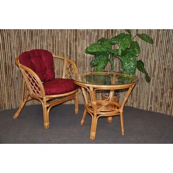 Zahradní sestava Ratanový set BAHAMA CZ 1+1 medový polstr vínový