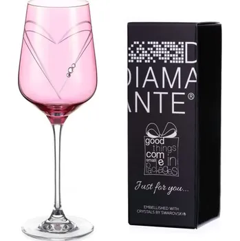 Sklenice Diamante JFY Pink Hearts wine 450 ml