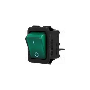 vypínač ROCKER DPST pol 2 OFF-ON 16A/250VAC zelená doutnavka 230V