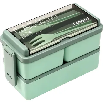 Dóza na potraviny Dvojdielny lunchbox, nádoba na jedlo - Zelená/1400ml