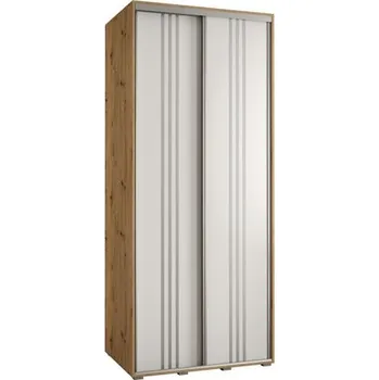 Šatní skříň Šatní skříň s posuvnými dveřmi DAVOS 6, 100cm | DUB Artisan / bílá / stříbrné