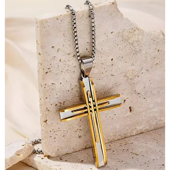 Náhrdelník IZMAEL Náhrdleník SA 34103 Cross Zlatá/Stříbrná KP34103