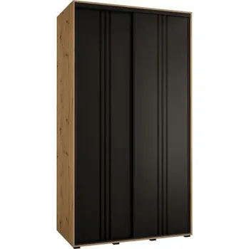 Šatní skříň Šatní skříň s posuvnými dveřmi DAVOS 6, 140cm | DUB Artisan / černá / černé pojezdy