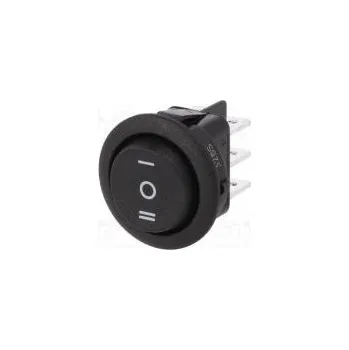 vypínač ROCKER DP3T pol 3 ON-OFF-ON 10A/250VAC černá není 20mΩ Ø20mm
