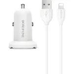 Borofone autonabíječka s kabelem 2x USB s 2,4A kabelem Lightning Bílá