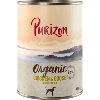Krmivo pro psa 12x400g Purizon Organic - kuřecí a husa s dýní