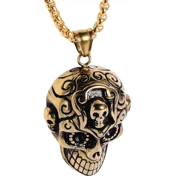 Náhrdelník IZMAEL Pánský náhrdelník Lebka Zlatá KP20474