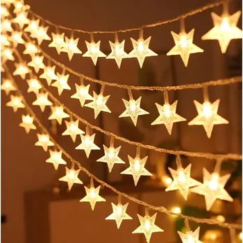 Vánoční dekorace LED Girlanda 6 m (40 LED žárovek) USB Hvězdy Bílá