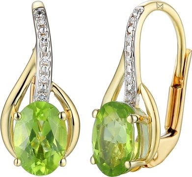 Gems, Diamantové náušnice Monroe, kombinované zlato s brilianty a peridotem (olivínem), 585-38-3-4537.2ZB0.0.00.HSI.626.08