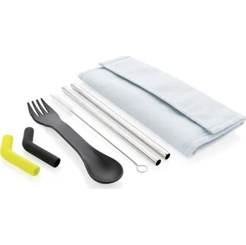 Příbor Set příboru a 2 ks slámek Tierra, XD Design, světle modrý