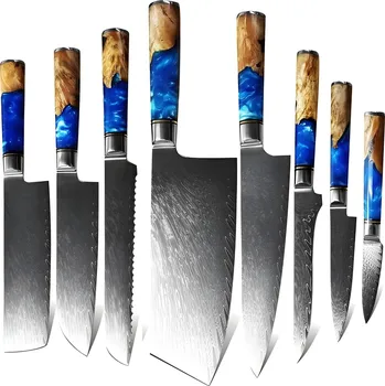 Kuchyňský nůž Sada damaškových kuchyňských nožů 8ks Modrá