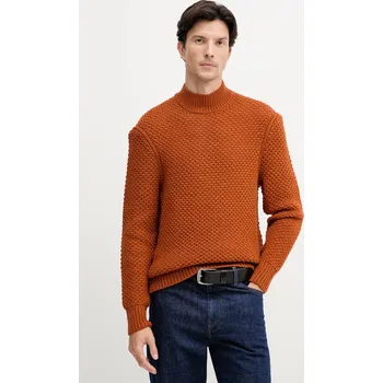 Pánský svetr Vlněný svetr BOSS C-Heletto pánský, oranžová barva, s pologolfem, 50550008 22X, vel. S