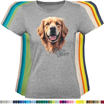 Dámské tričko damske-levne-bavlnene-tricko-digitalni-potisk-zlaty-retrivr Barva: Grey melange - šedá směs, velikost: XL