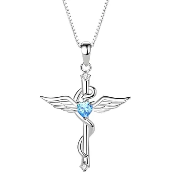 Náhrdelník IZMAEL Náhrdelník Wing Cross Stříbrná/Modrá KP28838