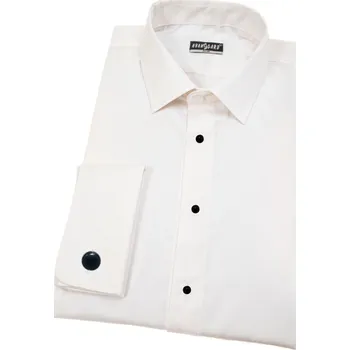 Pánská košile Avantgard Set Pánská smokingová košile SLIM s krytou légou a dvojitými manžetami a Sada knoflíčků, 195-225, Smetanová/Ivory Velikost: 41/182