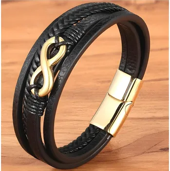 Náramek IZMAEL Pánsky Náramek IN 7027 Černá/Zlatá KP7027