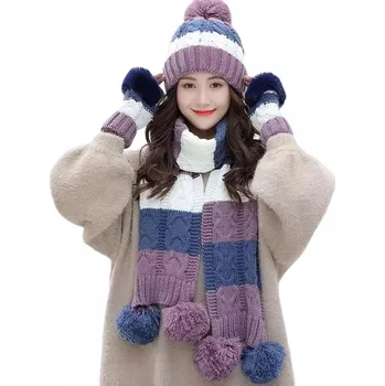 Čepice Zimní pletený set Fialová