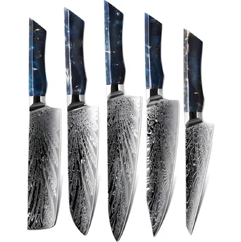Kuchyňský nůž Sada damaškových kuchyňských nožů SE 37606 Modrá