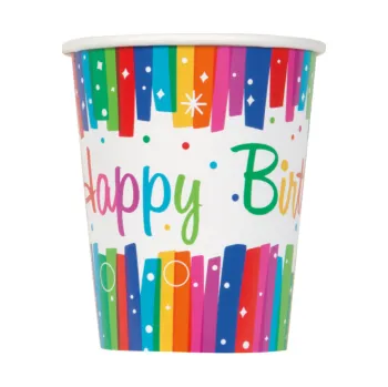 Party nádobí Kelímky papírové (8ks/fol) Duhové stuhy