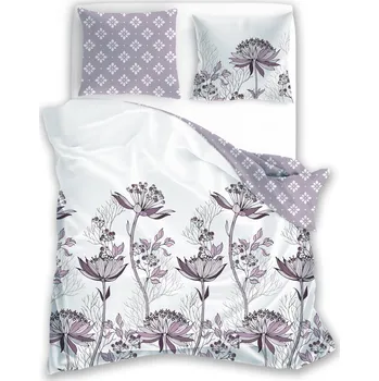Povlečení Povlečení bavlněný satén PURE SATEEN 220x200 květiny bílá šedá fialová