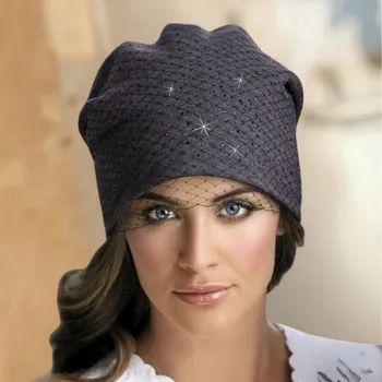 Čepice KRUMLOVANKA Elegantní dámská bavlněná čepice s francouzským závojem W-0633/693 šedá