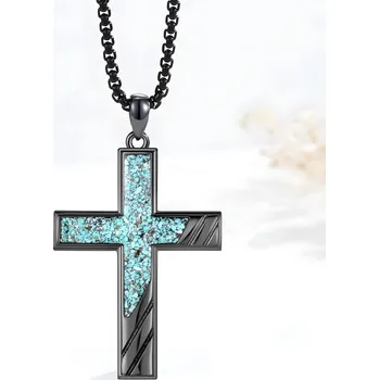 Náhrdelník IZMAEL Náhrdleník OC 38407 Cross Modrá/Černá KP38407