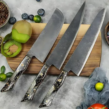 Kuchyňský nůž Sada damaškových kuchyňských nožů KU 37428 – Černá Zlatá