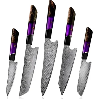 Sada damaškových kuchyňských nožů TO 35119 Fialová 5ks