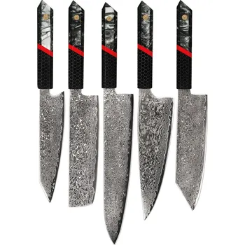 Sada damaškových kuchyňských nožů ZA 37462 Sada 5ks Černá Červená